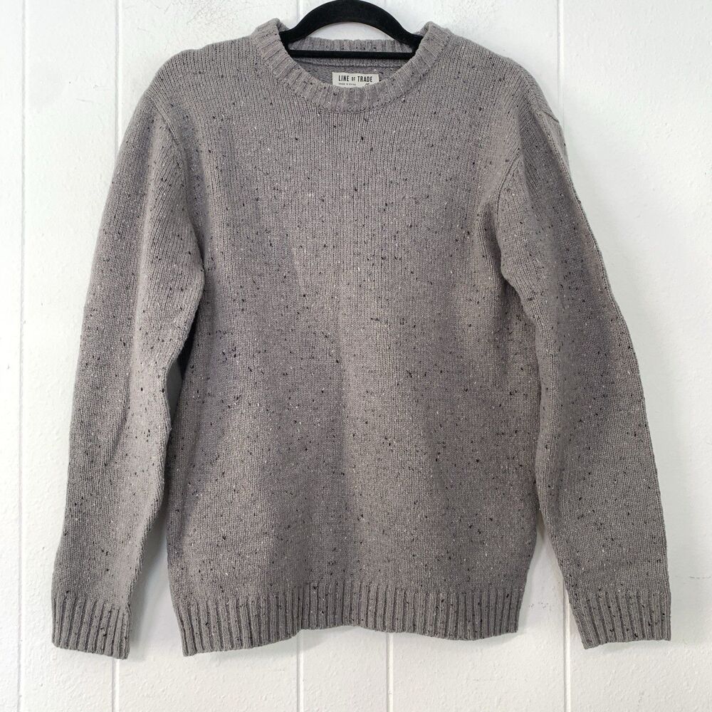 Line of Trade Mens Medium Sweater Gray Wool‎ Blend Brown Elbow Patches Preppy